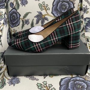 Ann Taylor | Green & Pink Plaid Block Heels
